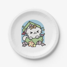 Prato De Papel Celebração de Natal com Gato de Tempo Puro