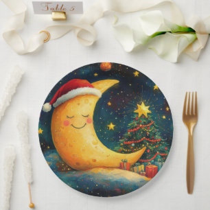 Prato De Papel Celebração Divertida da Lua Galáctica no Natal