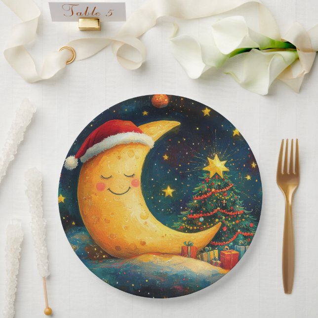 Prato De Papel Celebração Divertida da Lua Galáctica no Natal (Casamento)