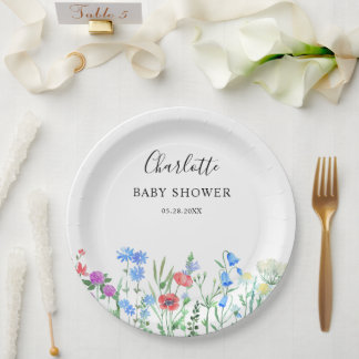 Prato De Papel Celebração do Chá de Bebê Multicolorido de Flores