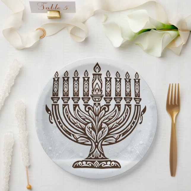 Prato De Papel Celebração do Hanukkah (Casamento)