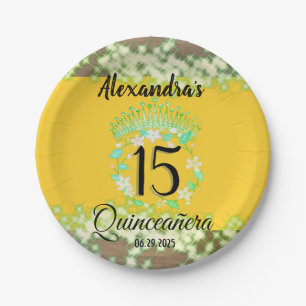 Prato De Papel Celebração Elegante de Quinceanera Dourada de Most