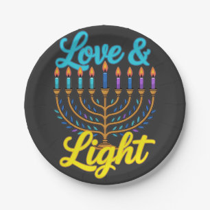 Prato De Papel Celebração Feliz das Luzes da Menorá de Hanukkah
