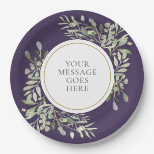 Prato De Papel Celebração Pessoalizada Elegante Roxo Dourado