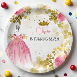 Prato De Papel Celebração real aniversário da princesa rosa