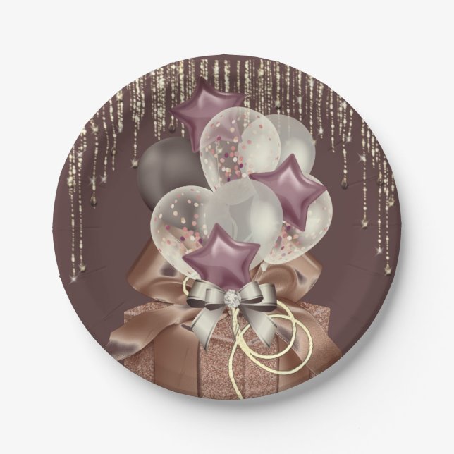 Prato De Papel Celebração Roxa e Dourada (Frente)