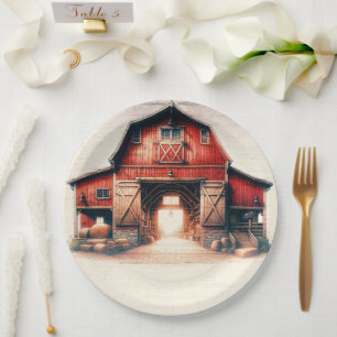 Prato De Papel Celebração Rústica de Casamento no Celeiro Vermelh