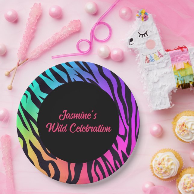 Prato De Papel Celebração Selvagem do Impressão Rainbow Tiger (Festa)