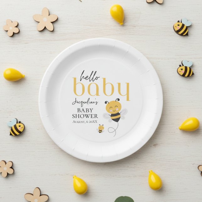 Prato De Papel Celebrações úteis às abelhas: Olá, Chá de Abelhas (Bee-utiful Celebrations: Hello Baby Bee Shower Paper Plates)