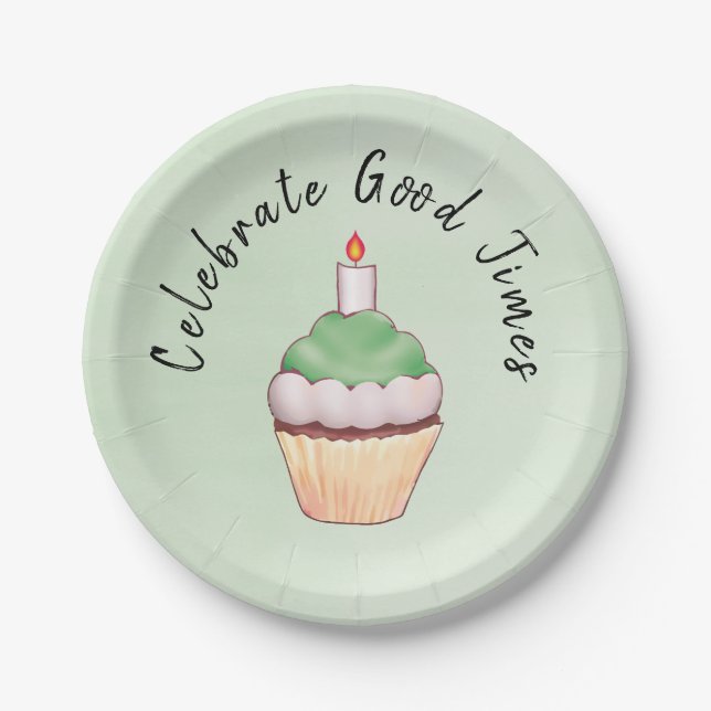 Prato De Papel Celebrar o Cupcake Verde do Good Times (Frente)