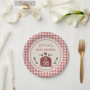 Prato De Papel Celeiro de Galinhas Charmoso Gingham de Banho na F