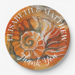 Prato De Papel Célula Do Mar Na Praia Que Desenha Náutica