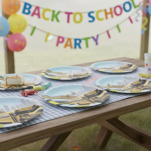 Prato De Papel Cena da Cidade do Ônibus Escolar
