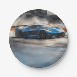 Prato De Papel Cena de Corrida Urbana Azul Dinâmica