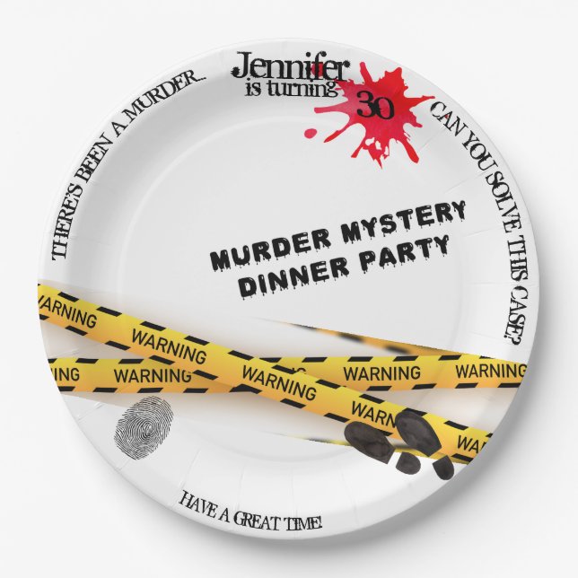 Prato De Papel Cena de crime do janto de aniversário do mistério  (Frente)
