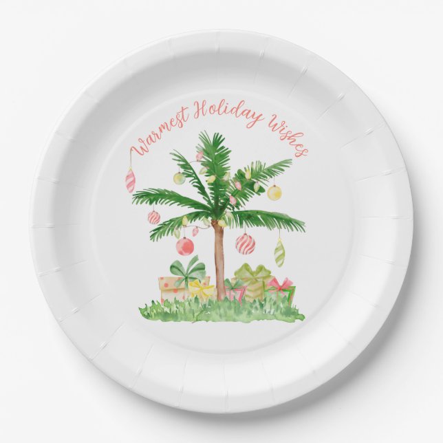 Prato De Papel Cena de Férias de Natal Tropical Whimsical (Frente)