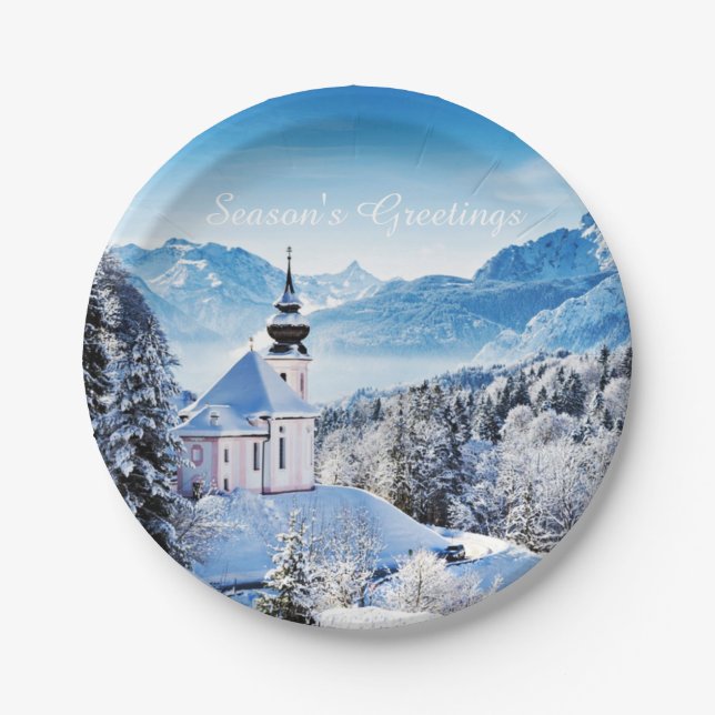 Prato De Papel Cena de inverno personalizada  (Frente)