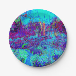 Prato De Papel Cena de Jardim Azul Impressionista Psicodélico
