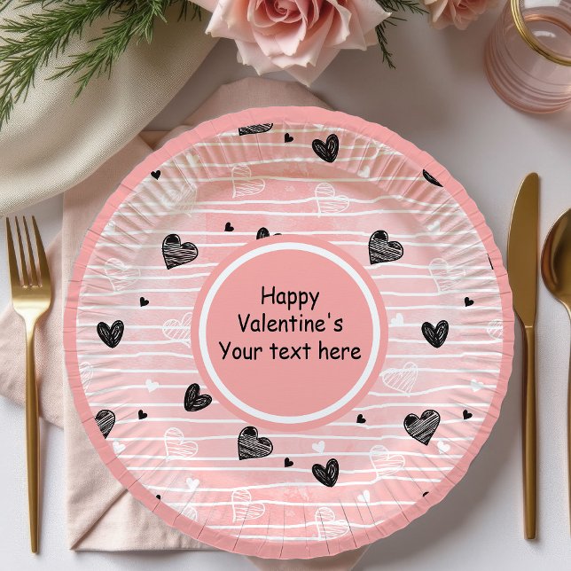 Prato De Papel Cena de mesa de São Valentim com corações esboçado (Personalized Sketch Hearts Valentine Tablescape Set

)