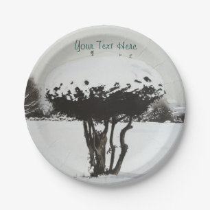 Prato De Papel cena de neve festiva única no natal