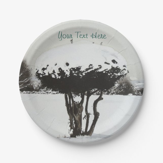 Prato De Papel cena de neve festiva única no natal (Frente)