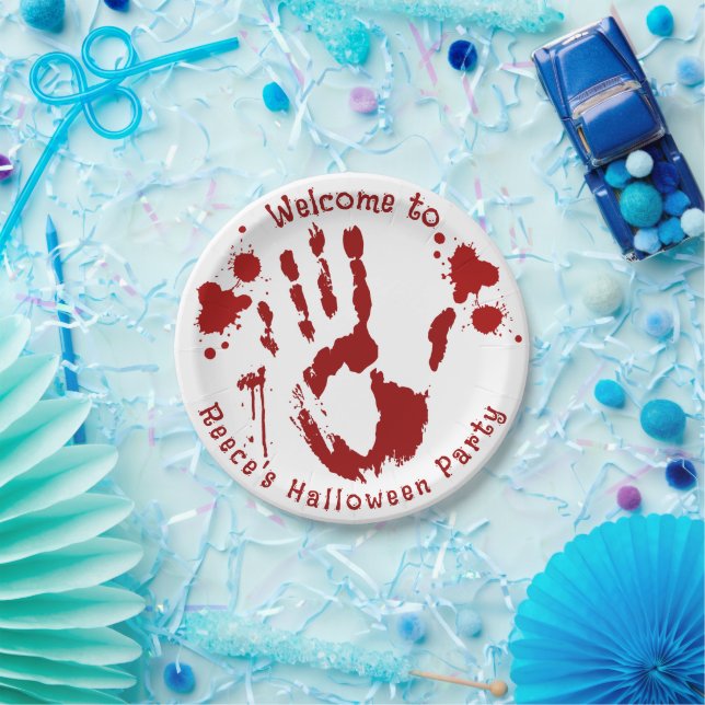 Prato De Papel Cena do Crime Bloody Handprint Sapo Sapatado (Festa)