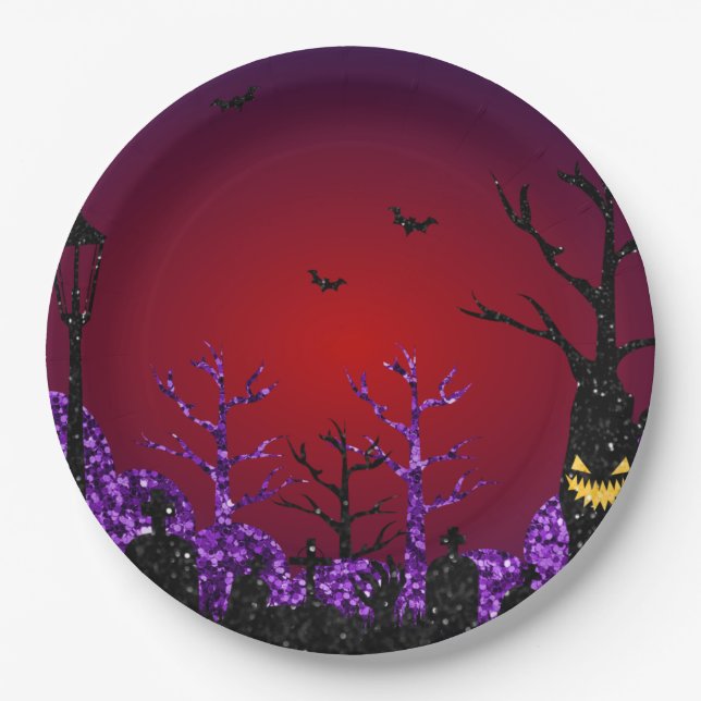 Prato De Papel Cena Glitter de Halloween (Frente)