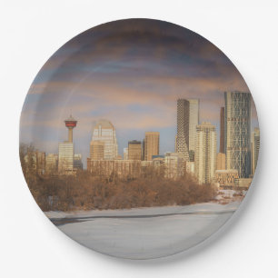Prato De Papel Cena Solar De Inverno No Calgary Skyline
