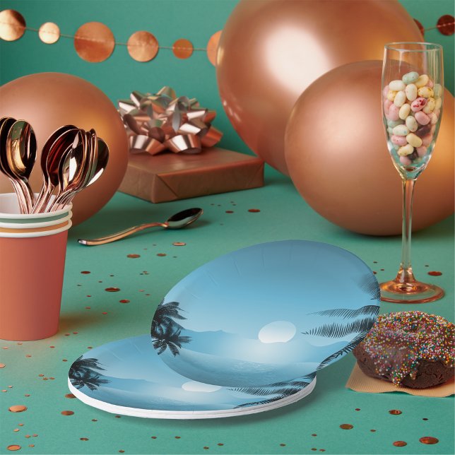 Prato De Papel Cena Tropical Noturna (Criador carregado)