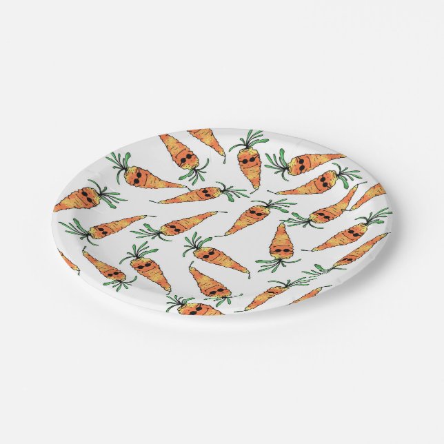 Prato De Papel Cenoura bonito e engraçada da aguarela com óculos (Inclinado)