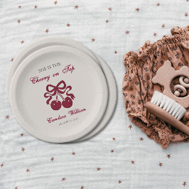 Prato De Papel Cereja Borgonha no Chá de fraldas Superior