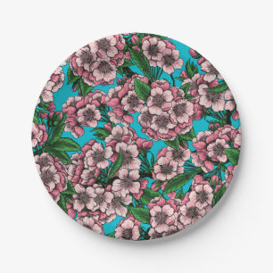 Prato De Papel Cereja floresce em azul