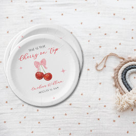 Prato De Papel Cereja única no Chá de fraldas superior