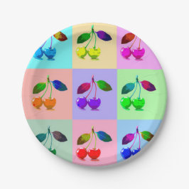 Prato De Papel Cerejas coloridas - Pop Art