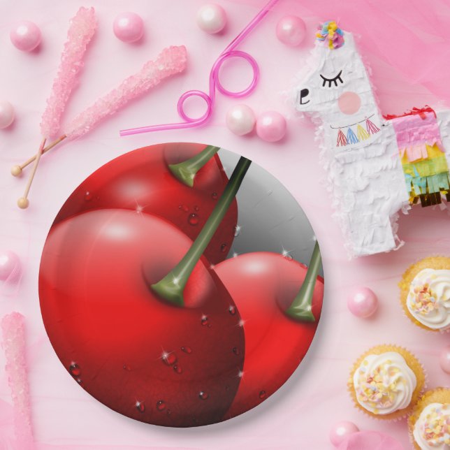 Prato De Papel Cerejas com gotas de areia (Festa)
