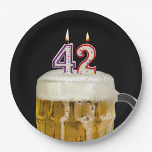 Prato De Papel Cerveja de 42 de aniversário em chapa preta