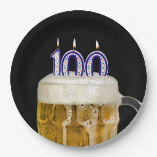 Prato De Papel Cerveja de aniversário de 100 anos em chapa preta