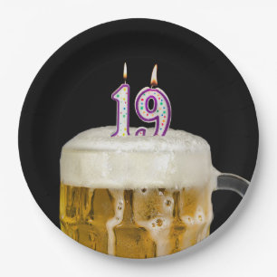 Prato De Papel Cerveja de aniversário de 19 anos em folha de pap