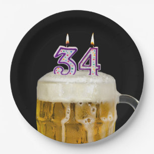 Prato De Papel Cerveja de aniversário de 34 anos sobre chapa de p