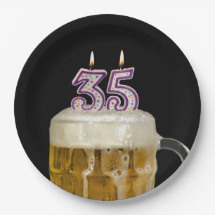 Prato De Papel Cerveja de aniversário de 35 anos em preto