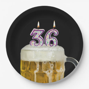 Prato De Papel Cerveja de aniversário de 36 anos em preto