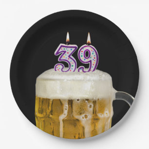 Prato De Papel Cerveja de aniversário de 39 anos em folha de pap