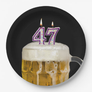 Prato De Papel Cerveja de aniversário de 47 anos em chapa preta