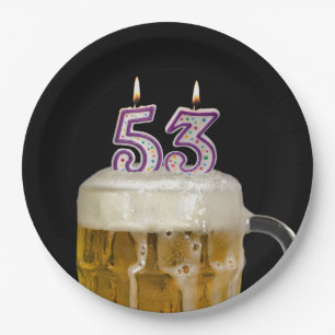 Prato De Papel Cerveja de aniversário de 53 anos em preto