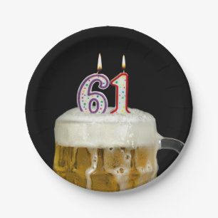 Prato De Papel Cerveja de aniversário de 61ruas com vela