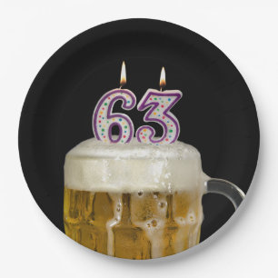 Prato De Papel Cerveja de aniversário de 63 anos a preto