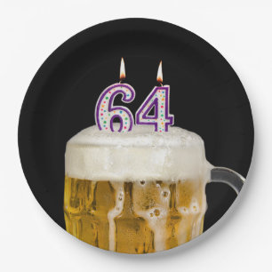 Prato De Papel Cerveja de aniversário de 64 anos em folha de pap