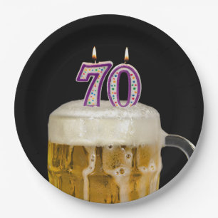 Prato De Papel Cerveja de aniversário de 70 na placa de papel pr