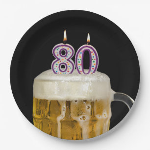 Prato De Papel Cerveja de aniversário de 80 na placa de papel pr
