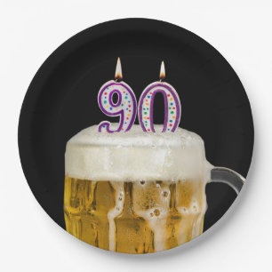 Prato De Papel Cerveja de Aniversário de 90 na Placa de Papel Pre